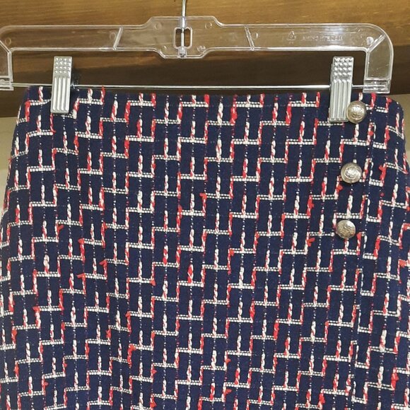 Talbots 4P - Red White Blue Tweed Skirt, Fringe Trim, Silver Buttons - Picture 1 of 5